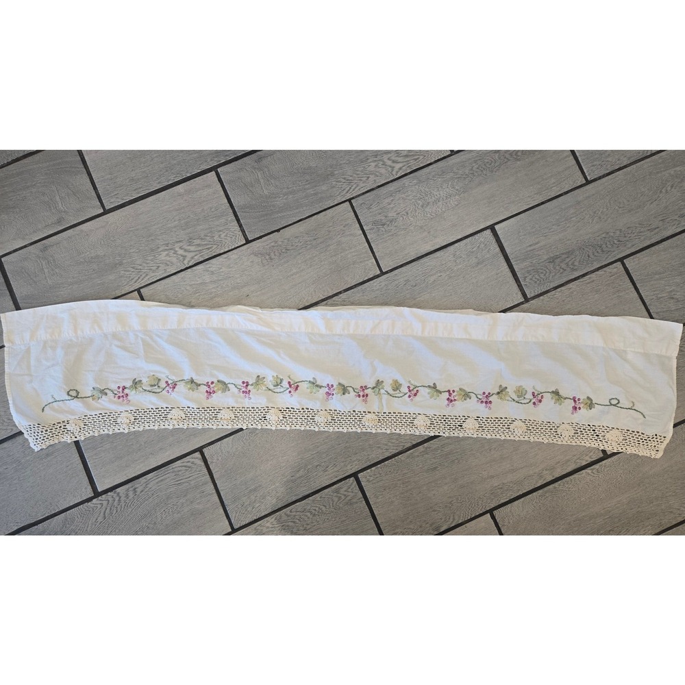 JCPenney Home Collection White Cotton Valance Ribbon Floral Embroidery 60in